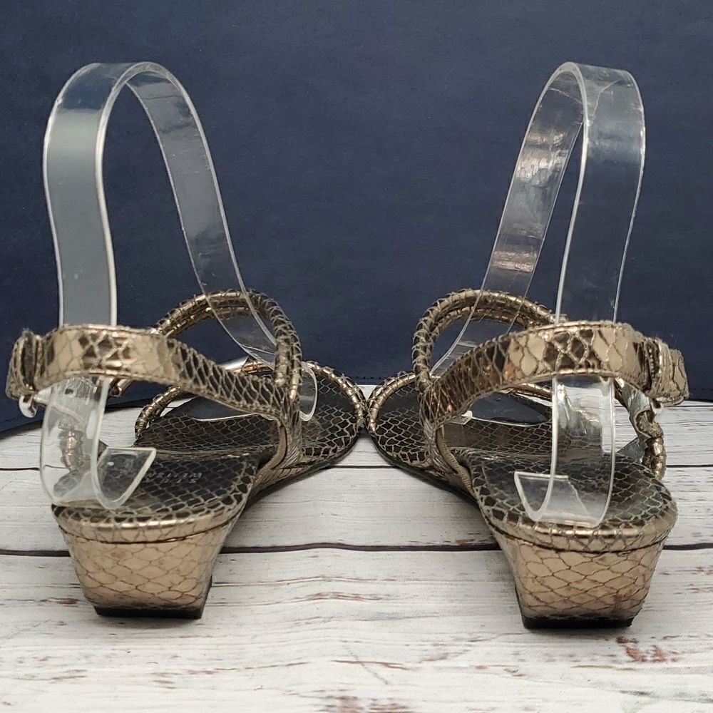 𝅺STUART WEITZMAN Pewter Silver‎ Snakeskin Python Print Embossed Wedge Sandals - Picture 6 of 12